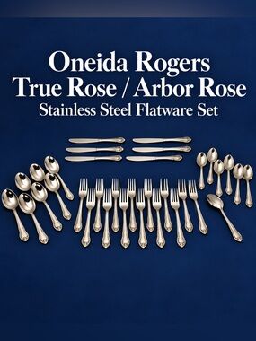 Oneida Rogers True Rose Arbor Rose Stainless Flatware 35 Piece Set Service for 7